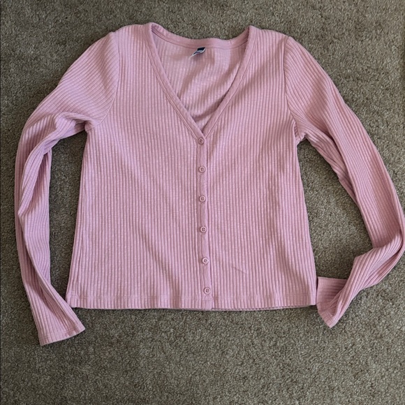 Pink Ribbed Button-Up Cardigan. Very lightweight - Picture 2 of 2